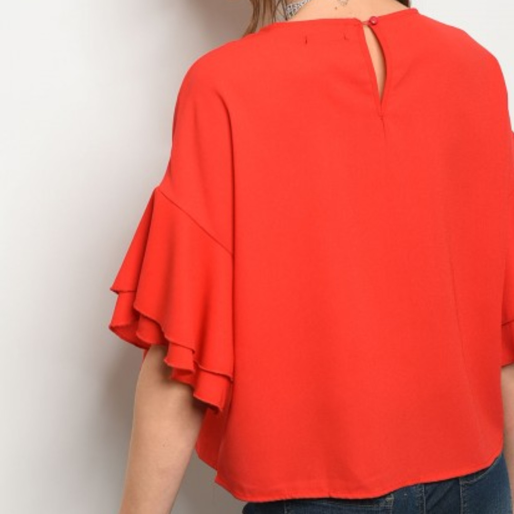 RED  ROSE FLUTTER TOP @LAST ONE - Picture 4 of 5